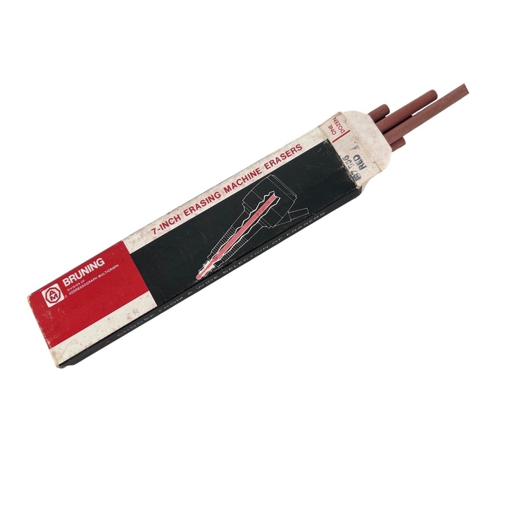 Vintage Bruning 87-556‎ Red 7-Inch Erasing Machine Eraser Refills Set of 10